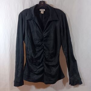 Kokoon Womens Large Black Top Crinkle Stretch Ruched Whimsigoth Witchy